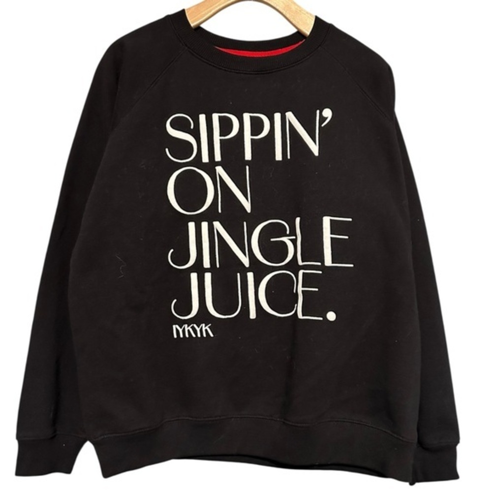 Wallflower Womens Size M Black White Sippin' On Jingle Juice Oversize Sweatshirt